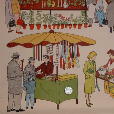 Auf dem Markt - Rollbild für Schulen