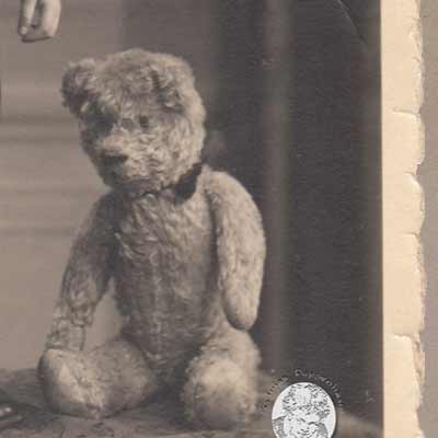 Fotopostkarte Kind mit Teddy, um 1910